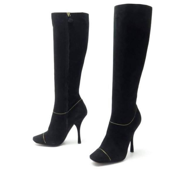 LOUIS VUITTON Black Suede Knee High Boots 37/ 7 - Picture 1 of 16